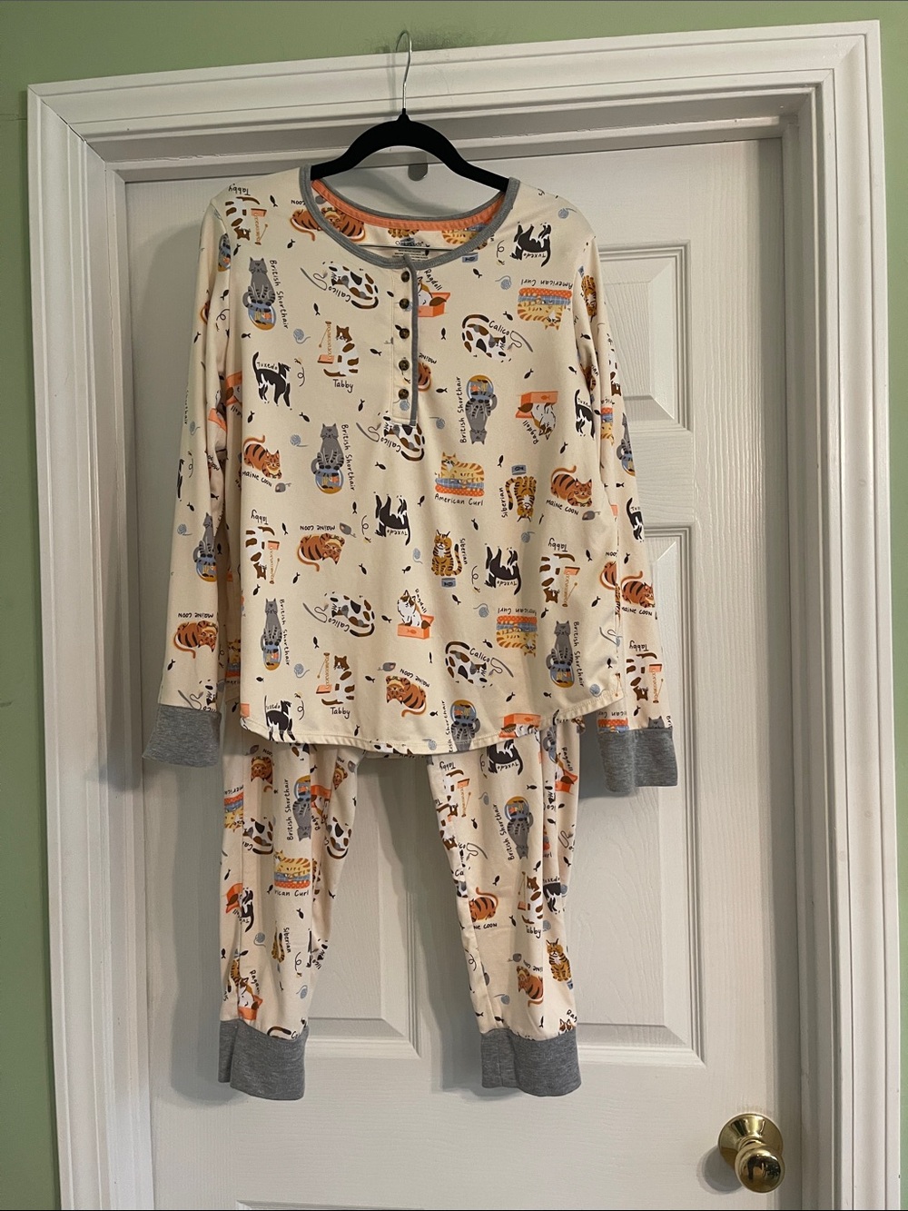 Cuddl Duds Cat Print Pajama Set-Sz Medium Petite